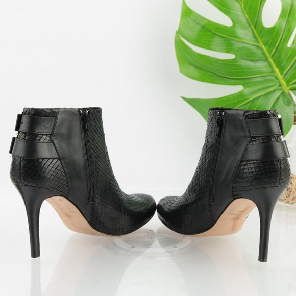 Ann Taylor Womens Boots Size 9 Black Leather Snake High Heel Elegant Booties - Picture 7 of 11